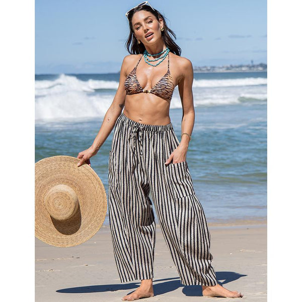 Striped Wide-Leg Beach Pants