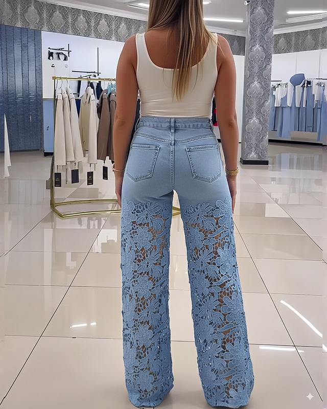 Jeans mit Häkelspitze-Einsatz