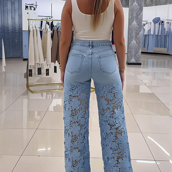 Crochet Lace Panel Denim Jeans
