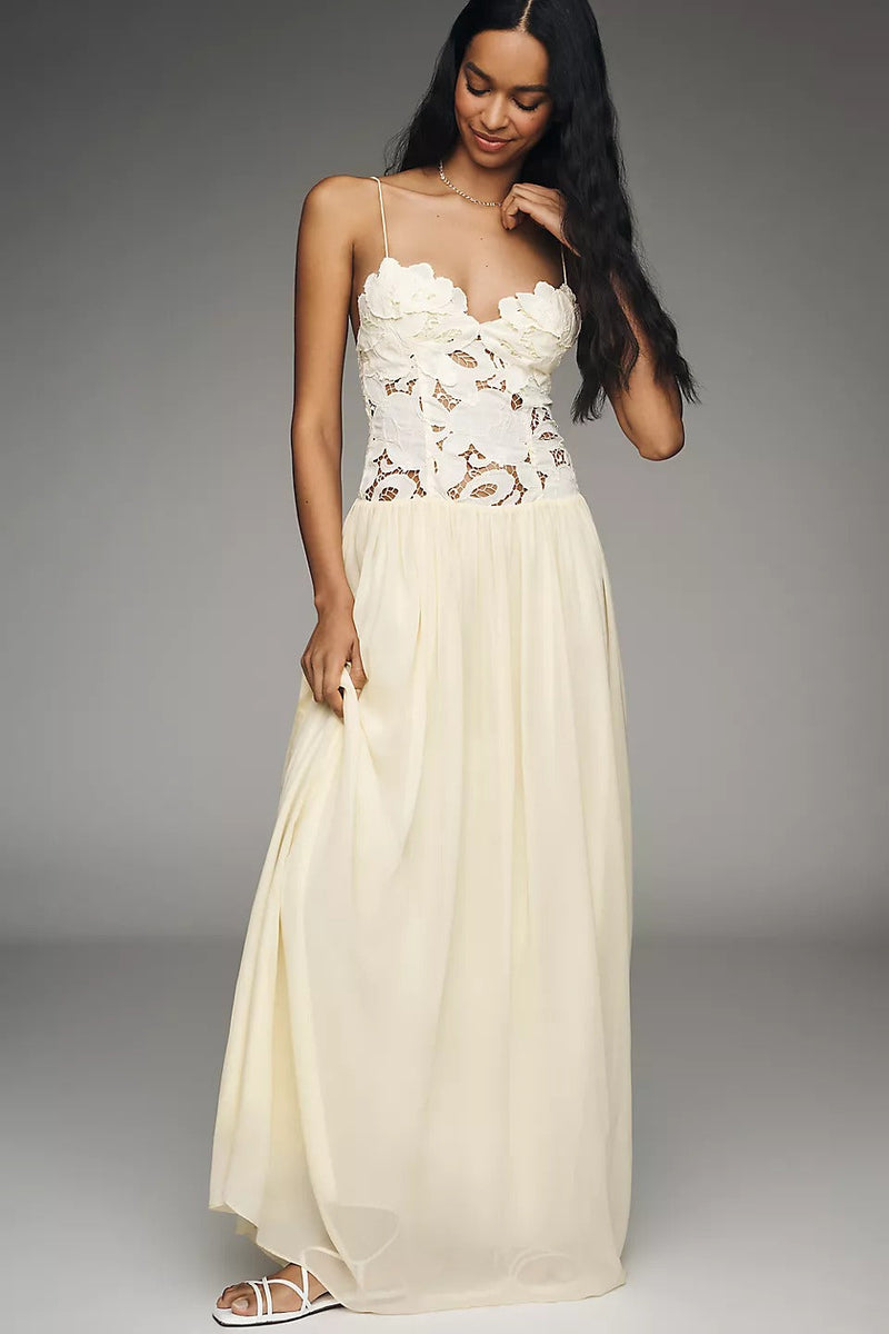 Robe longue en dentelle fleurie Florence