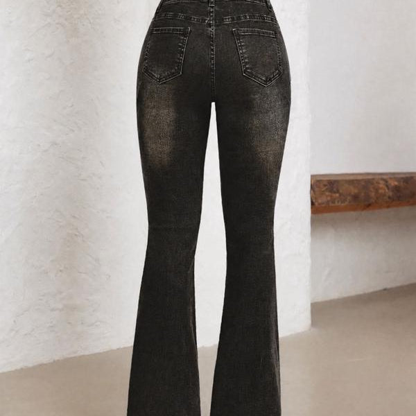 Grommet Belt Flare Jeans