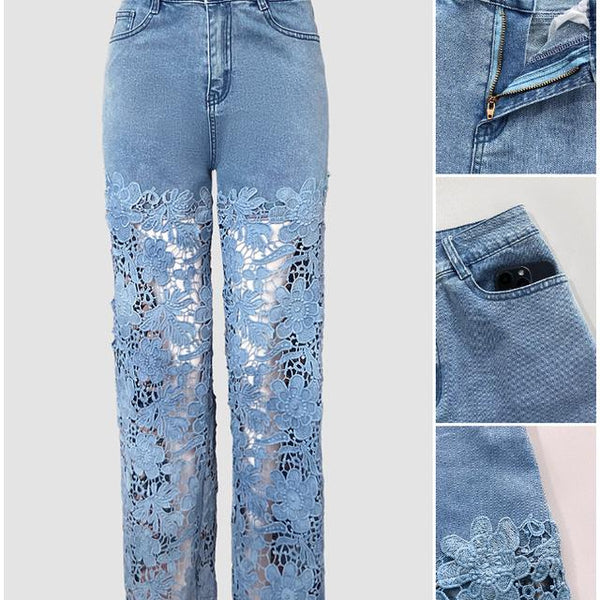 Jeans mit Häkelspitze-Einsatz