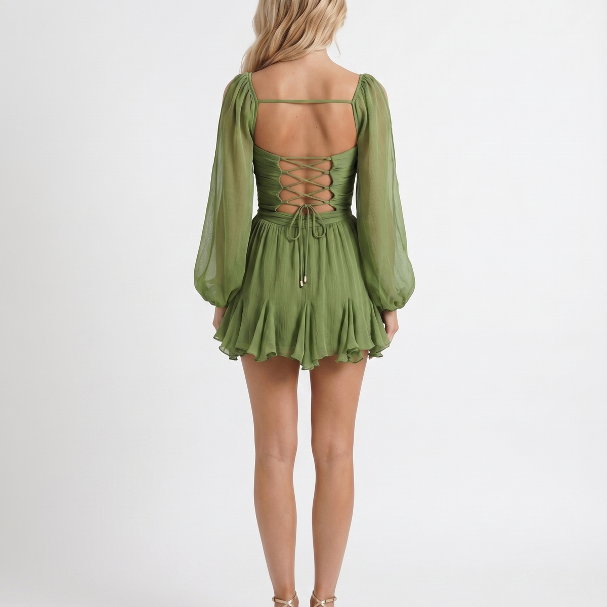 Elda Balloon-Sleeve Wrap Dress