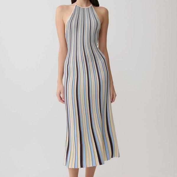 Gestreiftes Neckholder-Strickkleid
